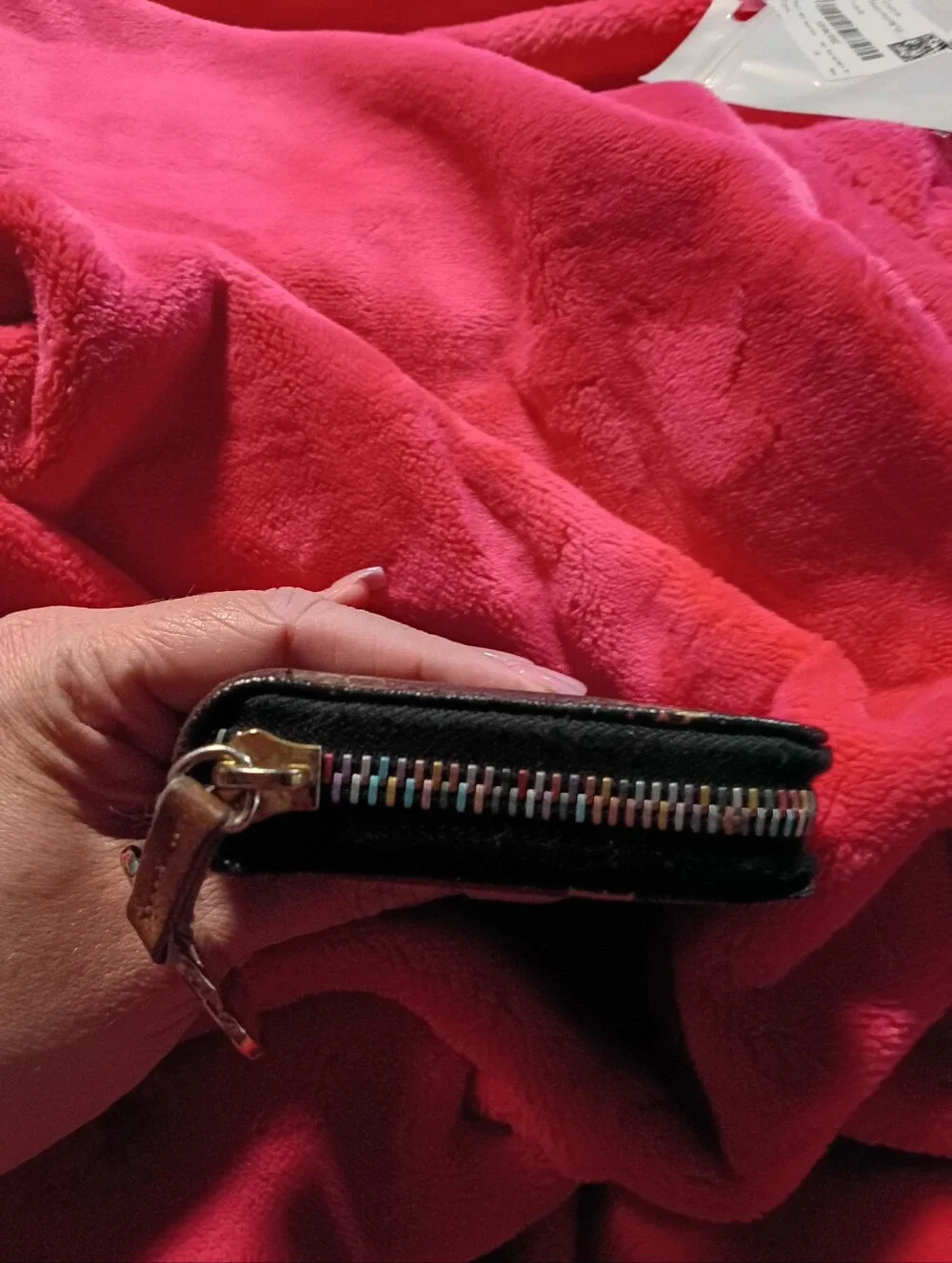 Dooney & Bourke Rainbow Zipper Black Rainbow DB Logo Zip Card Wallet